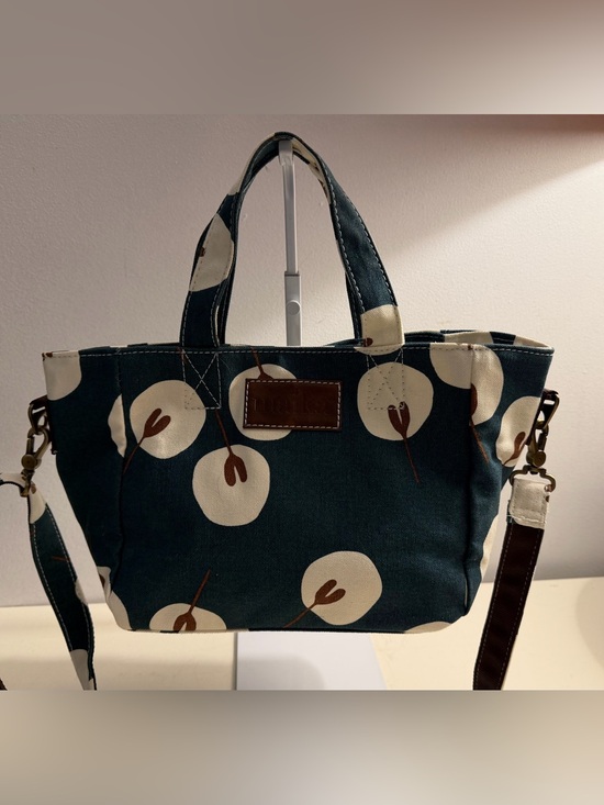 Maika Handbags - Maika mini tote in “Tansy” pattern with green, brown and cream colors.